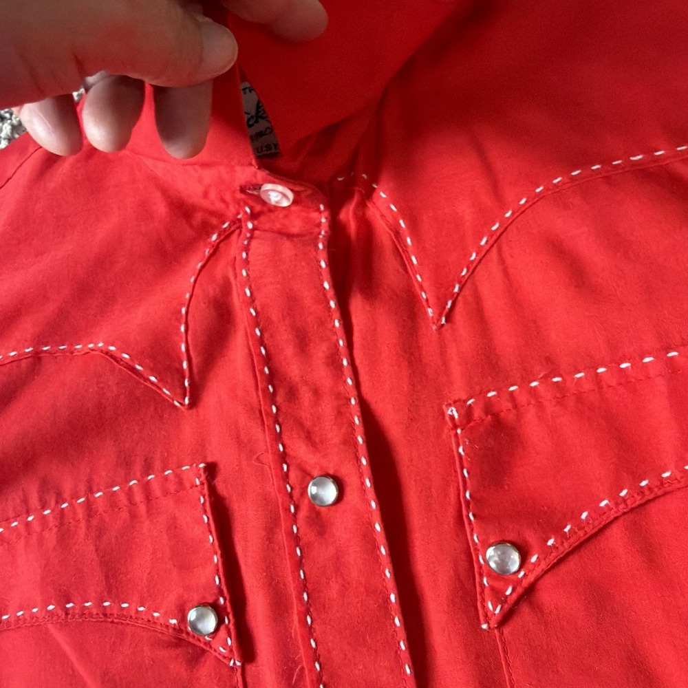 Vintage Pearl Snap Shirt Rockmount Ranch Wear Measure unisex small RED - Picture 8 of 16